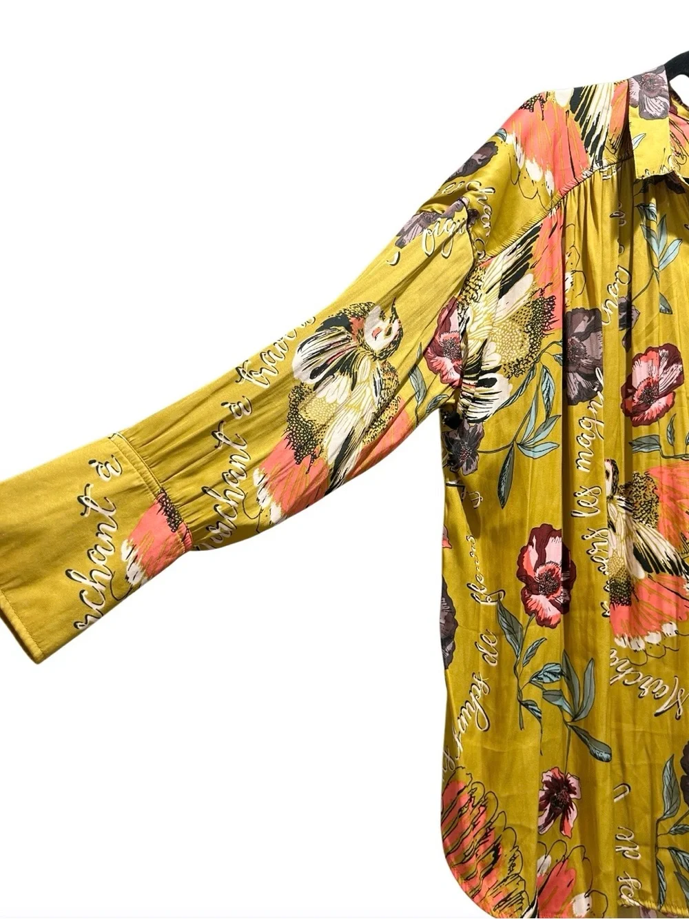Free People Champs de Fleurs Silky Nights Button-down Tunic Top Floral Sz L - Picture 6 of 15